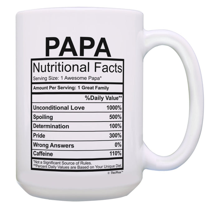 Papa Mug Nutritional Facts Coffee Cup Papa Gift 15-oz Coffee